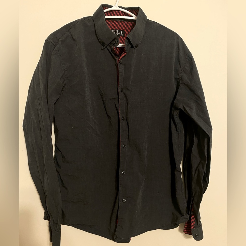 Casual button down. Mg black label. Charcoal with red accents